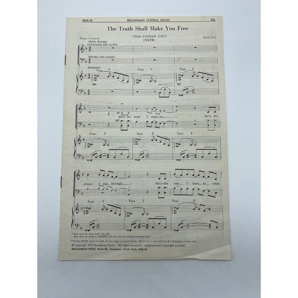 Broadman Choral Music The Truth Shall Make You Free 4565-36 Sheet Music 1972 - Picture 1 of 5